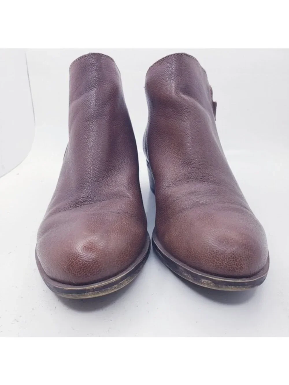 Lucky Brand Barough Brown Leather Stacked Heel Ankle Boots Booties Womens Size 6